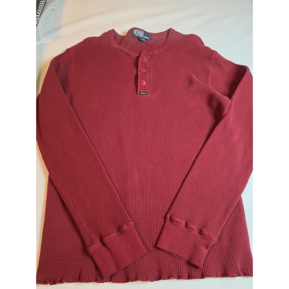 Polo Ralph Lauren Vintage Waffle Knit Henley Shirt Men's L Burgundy Maroon...